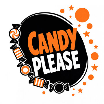 Candy please round halloween sticker design with wrapped candies and stars star elements trick or treat spooky graphics orange and black party emblem festive label halloween creative