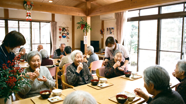 お餅を食べる利用者