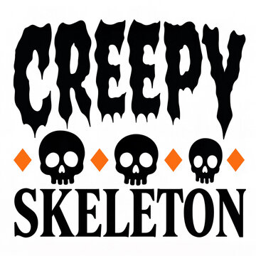 Creepy skeleton text design with black skulls and orange diamonds for halloween vector illustration spooky design halloween graphic skull illustration scary typography holiday vector