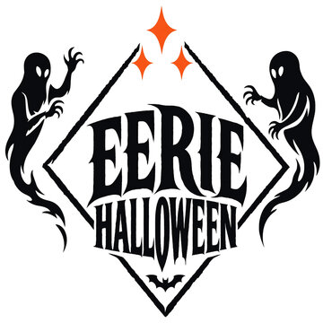 Eerie halloween diamond logo design with spooky ghosts and typography scary emblem october graphic holiday vector creepy illustration seasonal art halloween typography illustration