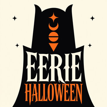 Eerie halloween typography logo featuring spooky cat ears silhouette and celestial symbols halloween typography silhouette celestial seasonal celebration mysterious illustration