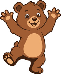 Fototapeta premium Cute Cartoon Teddy Bear Character Vector Illustration Featuring Happy Brown Cub Standing On One Leg With Open Arms CelebratingCute Cartoon Teddy Bear Character Vector Illustration Featuring Happy Brow