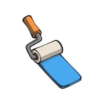 Isometric Paint Roller Tool Applying Blue Paint for Home Renovation Construction Wall Decorating Vector Illustration Isolated on transparent Background