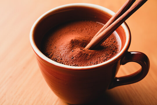 Extreme Macro of Thick Champurrado in a Traditional Clay Jarro