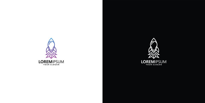 Minimalist rocket logo concept for technology startups and business growth. Abstract spaceship line art icon for innovation and launch