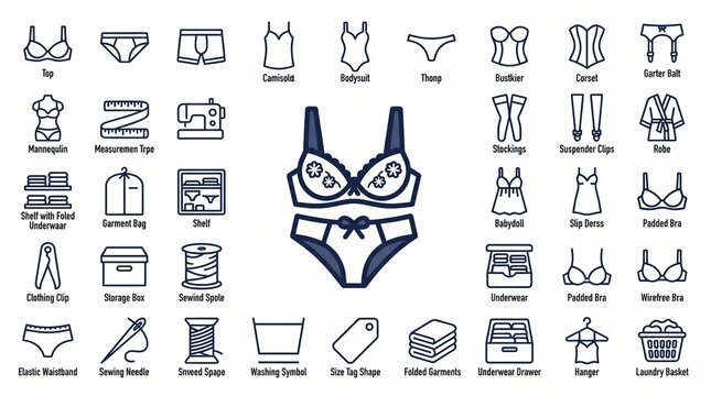 Underwear and Intimate Apparel Icon Collection, Lingerie Clothing and Garment Vector Set