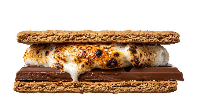 Delicious s'mores dessert featuring a gooey toasted marshmallow and melted chocolate bar sandwiched between two crispy graham crackers.