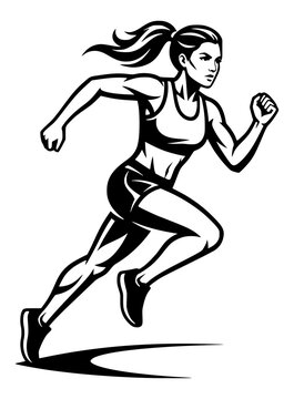 Vector illustration of a determined woman running with athletic energy and focus