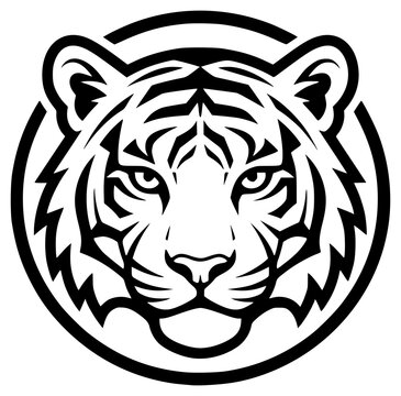 Minimalist black and white tiger head illustration for bold branding and wildlife designs
