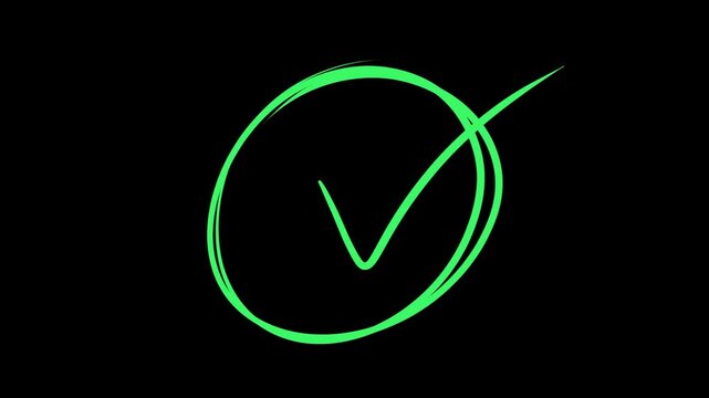 Green check circle transition on black background animation