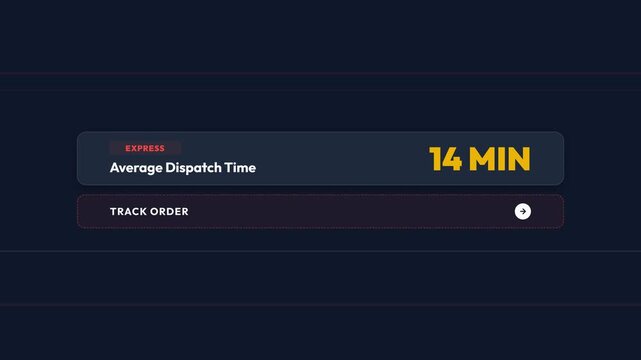 Dynamic fast delivery interface animation with lightning bolt icon and decreasing dispatch times, symbolizing speed, efficiency, and express logistics for modern commerce