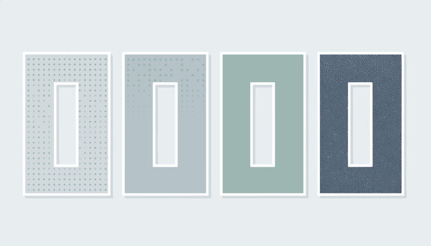 Abstract modern wall art templates with halftone textures and central rectangular frames in neutral tones.