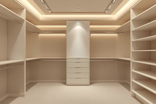 Empty Minimalist Walk-In Closet with Built-in Lighting