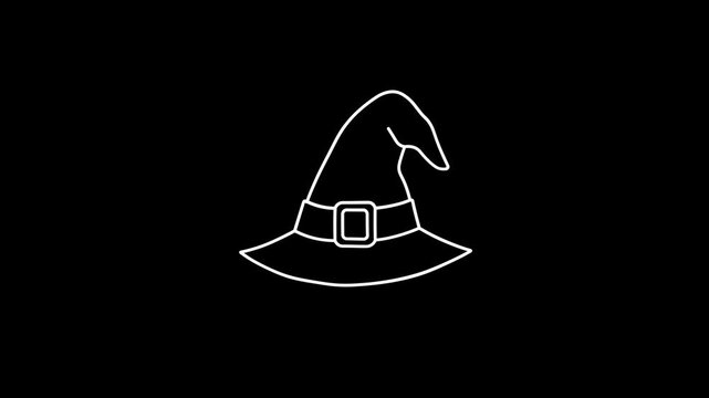 Wizard hat animation with a simple outline design; a wizard hat for Halloween or other performances; black background; 4K video motion graphic.