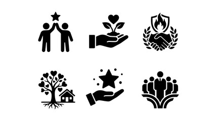Fototapeta premium Teamwork, Growth, Security, Community, Recognition Icons: Business Concepts Vector Set