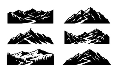 Fototapeta premium Mountain Landscapes Vector Icons, Adventure Peaks, Wilderness Trails, Summit Views, Outdoor Scenery
