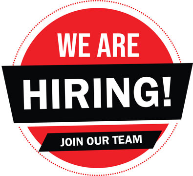 Vibrant red circular vector graphic advertising open job hiring opportunities today