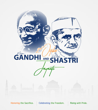 Gandhi Jayanti and Lal Bahadur Shastri Jayanti creative honoring their legacy of peace, freedom, simplicity, patriotism, and service to the nation.