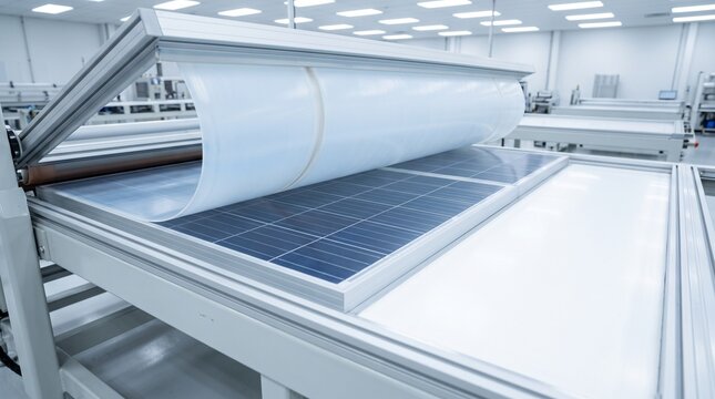 A solar laminator opening with vacuum film peeling off the panel
