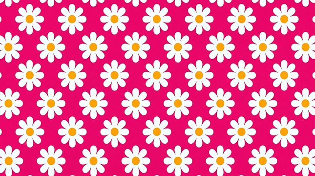 Bright pink seamless pattern background featuring white daisy flowers with yellow centers