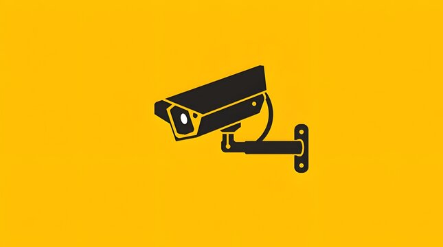 Modern Security Camera Icon on Bright Yellow Background