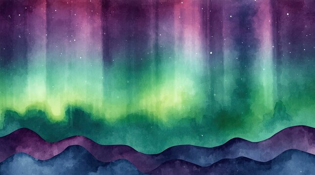 watercolor painting of an aurora borealis
