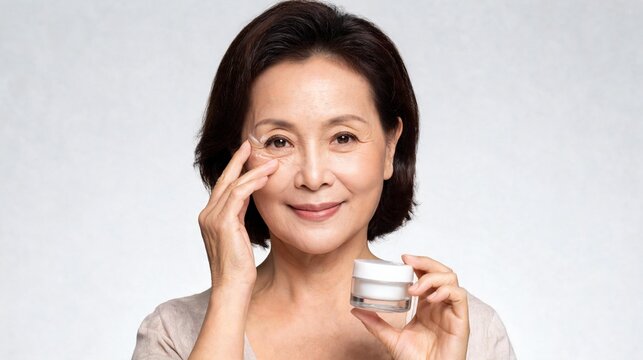 Mature Woman Applying Eye Cream in Premium Skincare Campaign