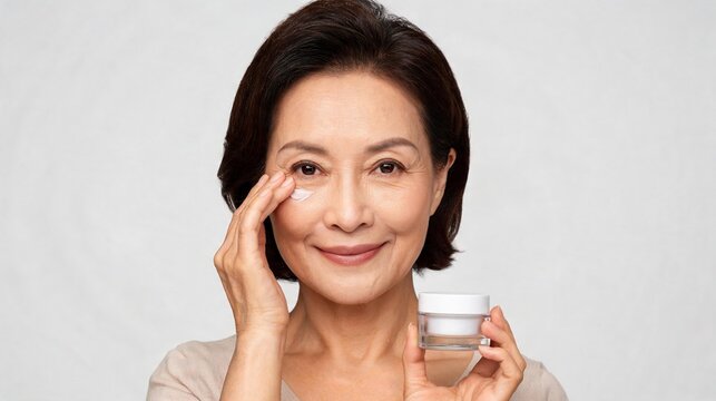 Mature Woman Applying Eye Cream in Premium Skincare Campaign