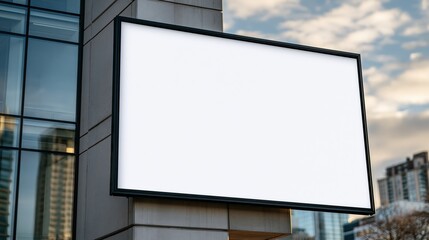 Fototapeta premium Blank Digital Billboard Displaying White Space on a Modern Building Exterior with Cityscape Background