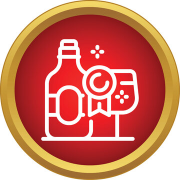 Wine bottle and glass with a winning award ribbon badge and sparkling elements