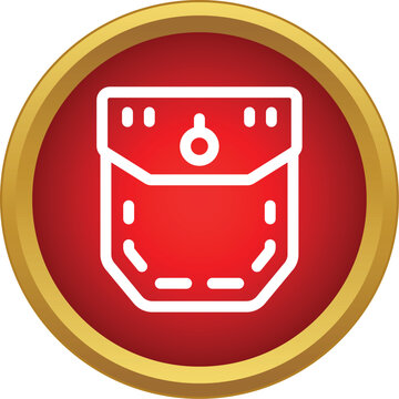Flat line icon showing a shirt pocket with flap and button, framed in a red and gold circle