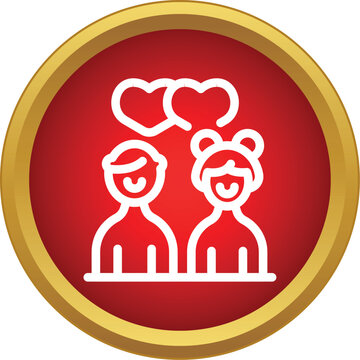 Smiling man and woman in a relationship with hearts above them