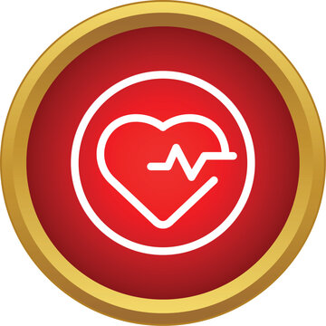 Heartbeat cardiogram icon inside a red circle with a golden border