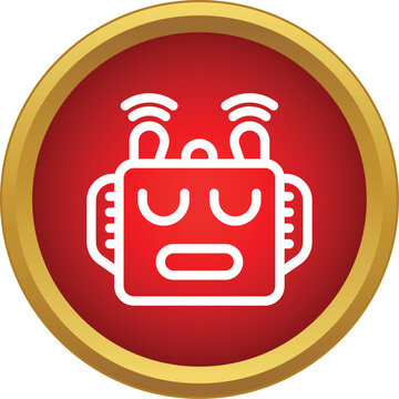 Robot head icon representing artificial intelligence, technology, and automation on a red button