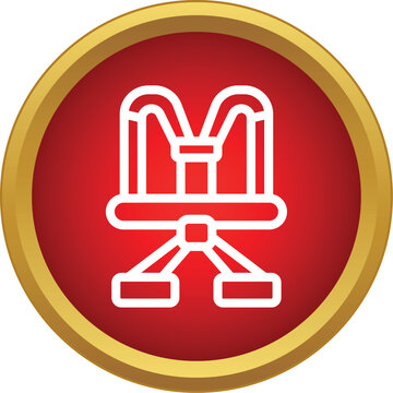 Safety harness representing fall protection and height work on a red circle