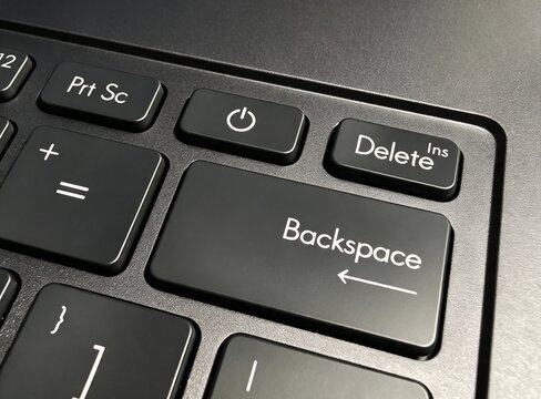 Macro View of Laptop Keyboard Focusing on Backspace Power and Delete Keys
