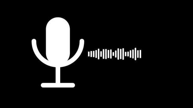 Large microphone icon animation with waveform white on transparent background 4K