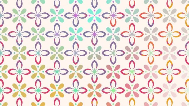 Colorful Decorative Tile Pattern Animation on Ivory Background with Repeating Floral Motifs 4K