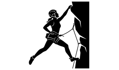 Fototapeta premium Woman Rock Climber Black Silhouette Leading Climb Outdoor Adventure Vector