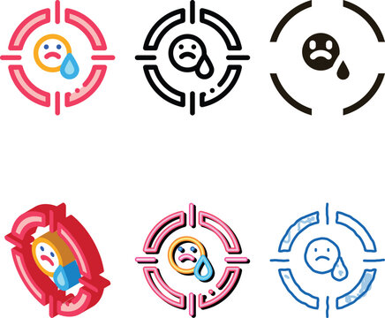 target on sad person icon variations vector. target on sad person sign. color symbol