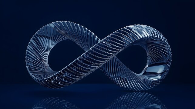 Futuristic Glowing Chrome Mesh Ribbon with Smooth Reflection