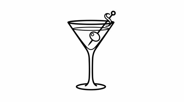 Cocktail glass with olive on a toothpick vector illustration