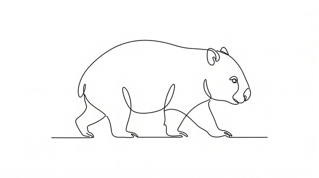 Minimal Line Art Study of a Walking Wombat