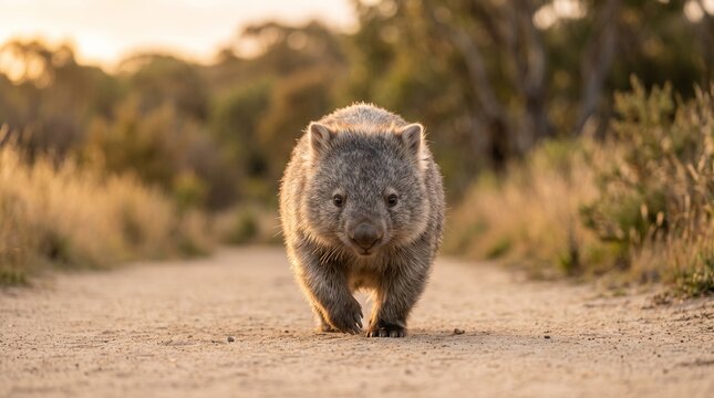 Wombat Walking Toward Camera Along a Quiet Bush Track
