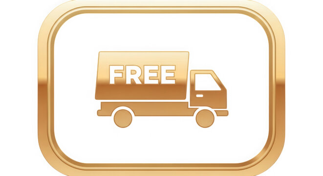 Gold free shipping delivery truck icon in a rounded square frame isolated on transparent background