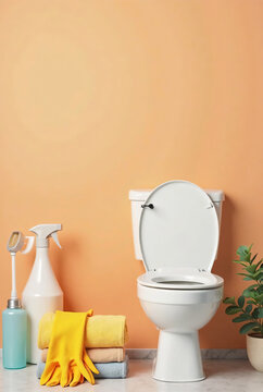 Professional Bathroom Cleaning Supplies with Toilet, Gloves, Towel and Spray Bottle