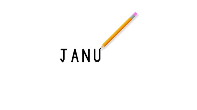 Yellow Pencil Writing The Beginning Of January On A Plain White Background Representing A Conceptual Motion Render Graphic Design