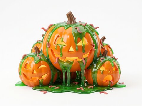 Creative carved jack o lantern with melted frosting