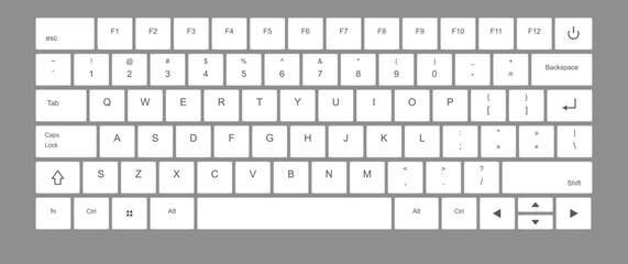 Detailed White Computer Keyboard Layout with Alphabet Keys, Number Row, Function Controls, Navigation Buttons and Clean Modern Hardware Design  © Monu