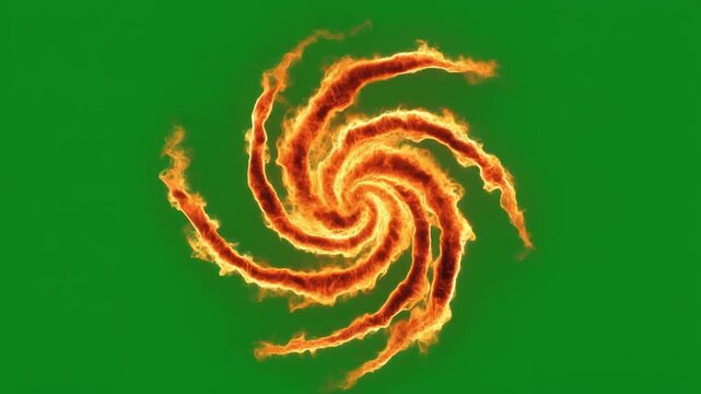Orange and red flame vortex swirling on green screen background